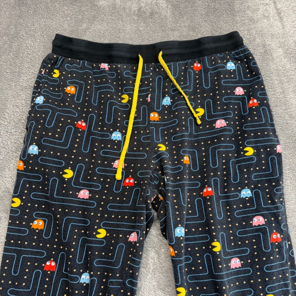 Pac-Man Pajama Pants Mens Large Black Good‎ All Over Maze Print Cotton Lounge - Picture 3 of 14